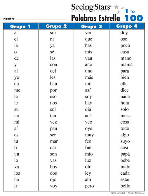 Seeing Stars® Spanish Star Words List