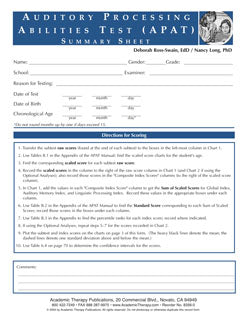 Auditory Processing Abilities Test (APAT) - - Gander Publishing - Test Booklets