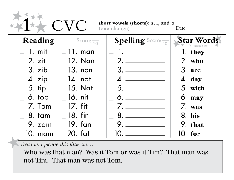 Seeing Stars® Easy CVC Workbooks Sample Pages