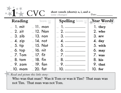 Seeing Stars® Easy CVC Workbooks Sample Pages