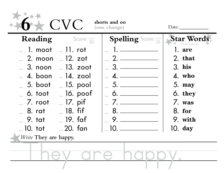 Seeing Stars® Easy CVC Workbooks Sample Pages