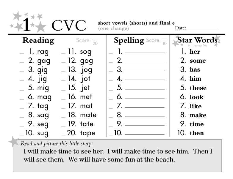 Seeing Stars® Easy CVC Workbooks Sample Pages