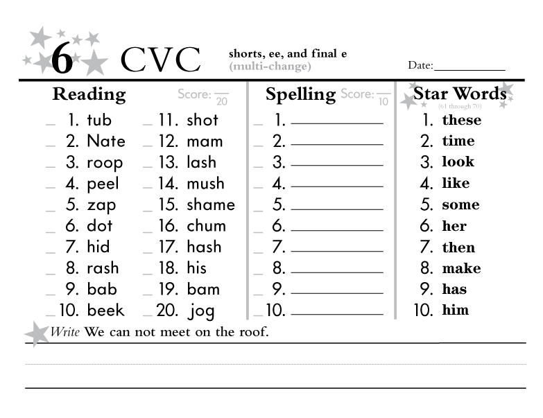 Seeing Stars® Easy CVC Workbooks Sample Pages