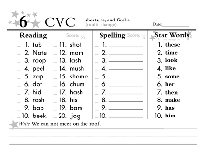 Seeing Stars® Easy CVC Workbooks Sample Pages