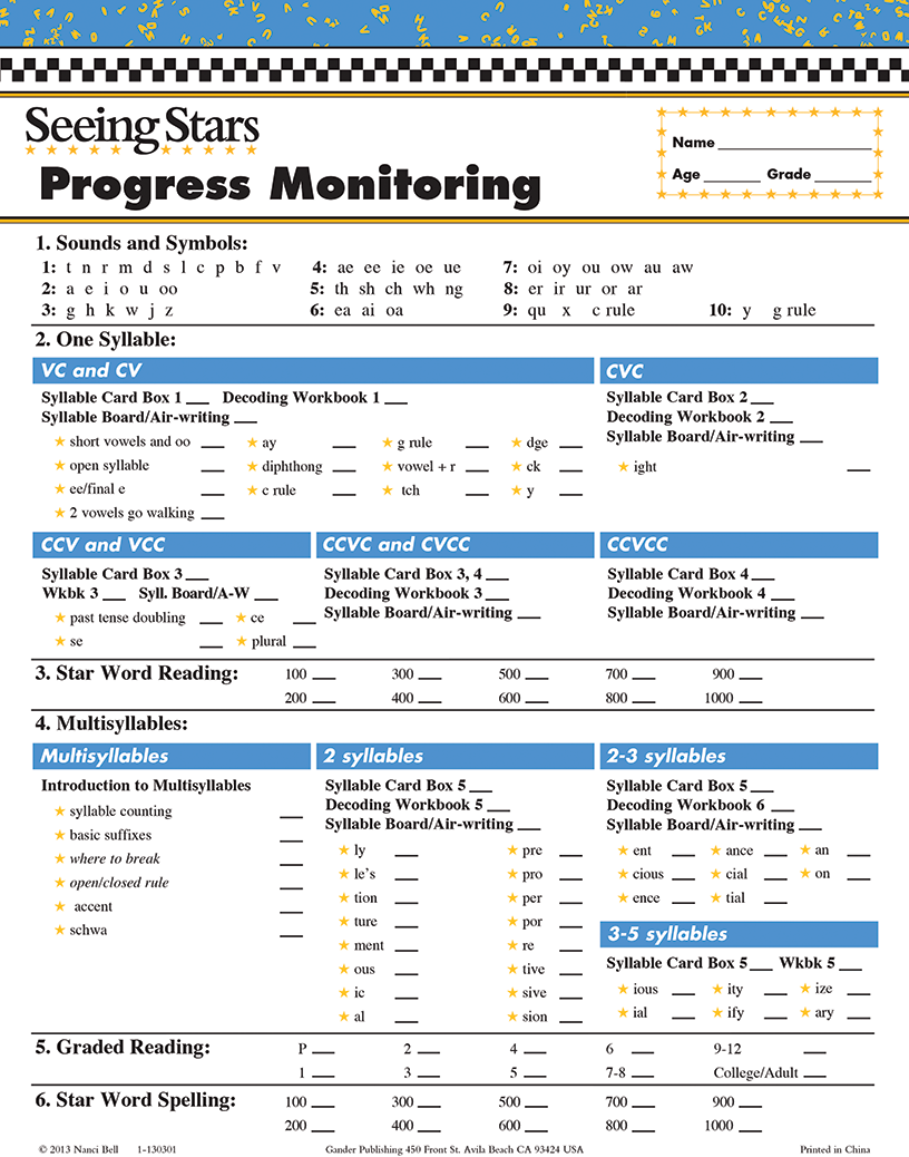 Seeing Stars® Progress Monitoring Charts