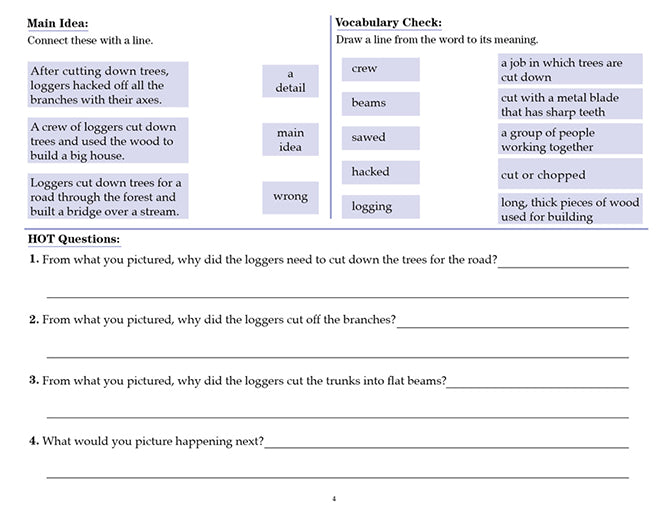 V/V® Comprehension Workbooks - Grade 2 Sample Page